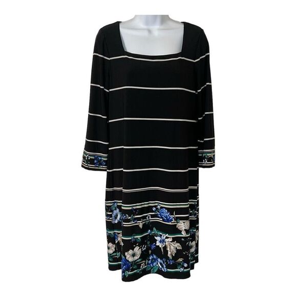 WHITE HOUSE BLACK MARKET Dress Floral Striped Blue Green Shift Sheath - Picture 1 of 3